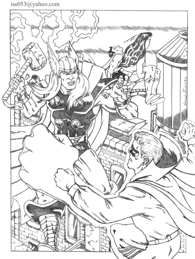 alpha: Thor vs. Green Lantern (pencil) by jira