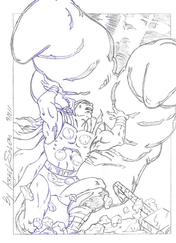 alpha: Thor Under Validus' Foot (pencil) by jira