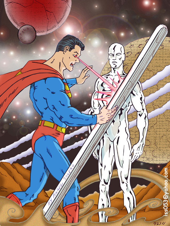 Superman's attempt at Destroying the Silver Surfer's ride (clr) by jira