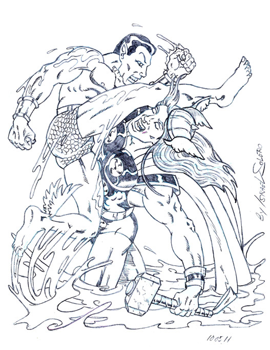 alpha: Sub-Mariner vs. Thor (pencil) by jira