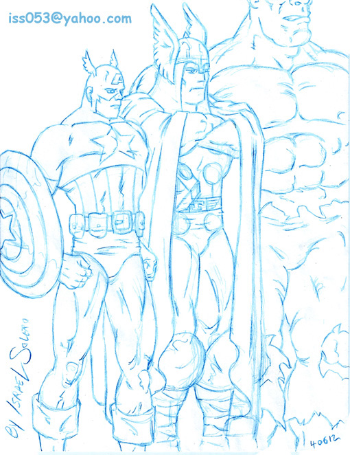 alpha: Captain America, Thor & Hulk (sketch) by jira