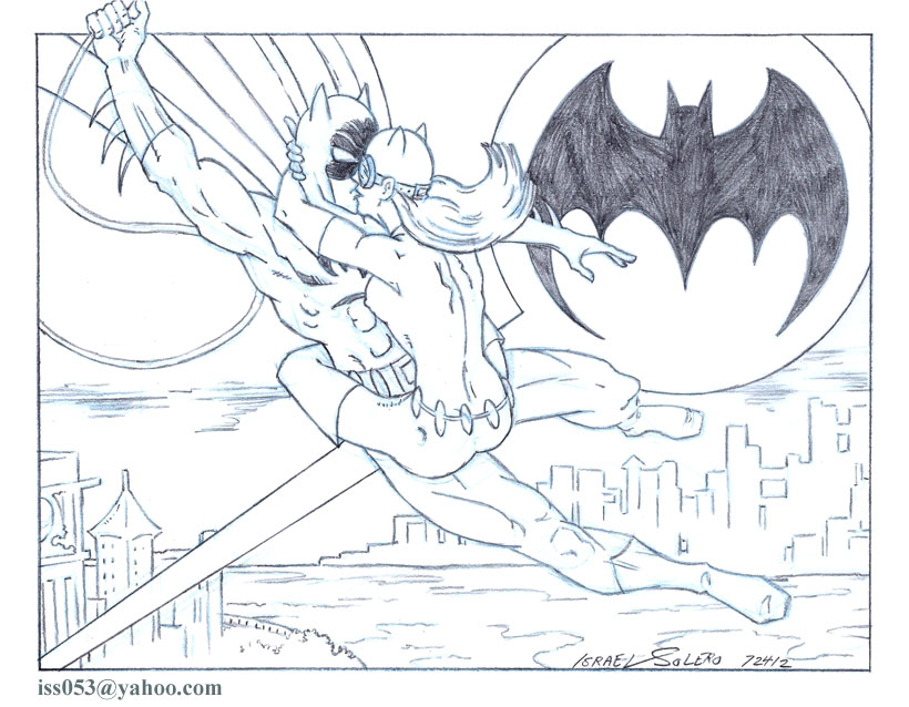 alpha: Batman rescuing Catwoman (outline) by jira