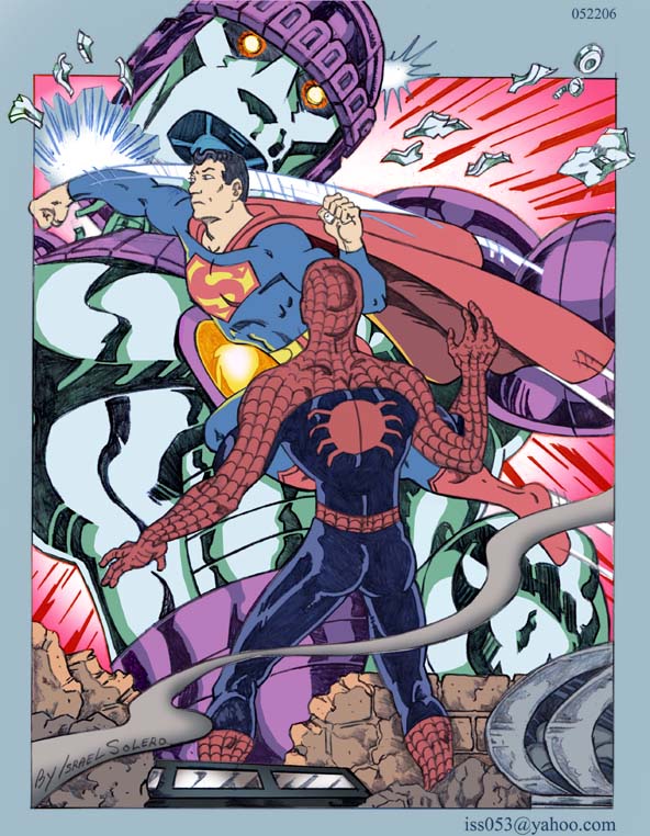 alpha: Spider-Man watches Superman destroy a Sentinel (clr) by jira
