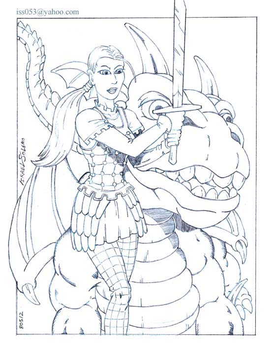 alpha: Grown-up Jane and the Dragon (pencil) by jira