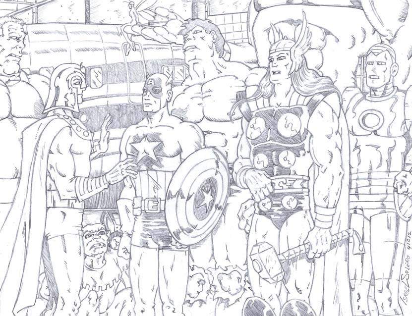 Magneto & Avengers (pencil) by jira