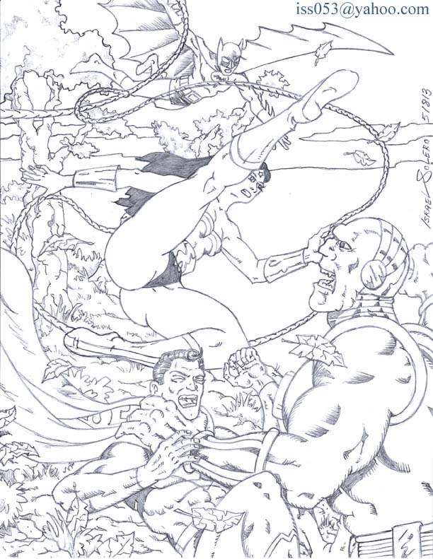Mongul Battles Superman, Wonder Woman & Batman (outline) by jira