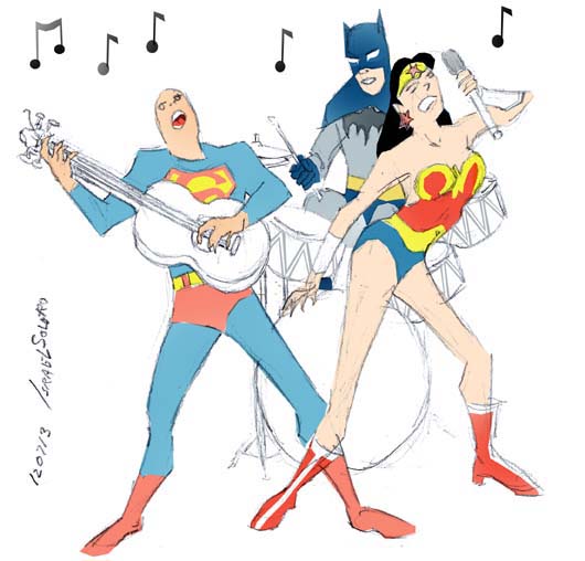 Rock & Roll Band: Superman, Wonder Woman & Batman (doodle) by jira