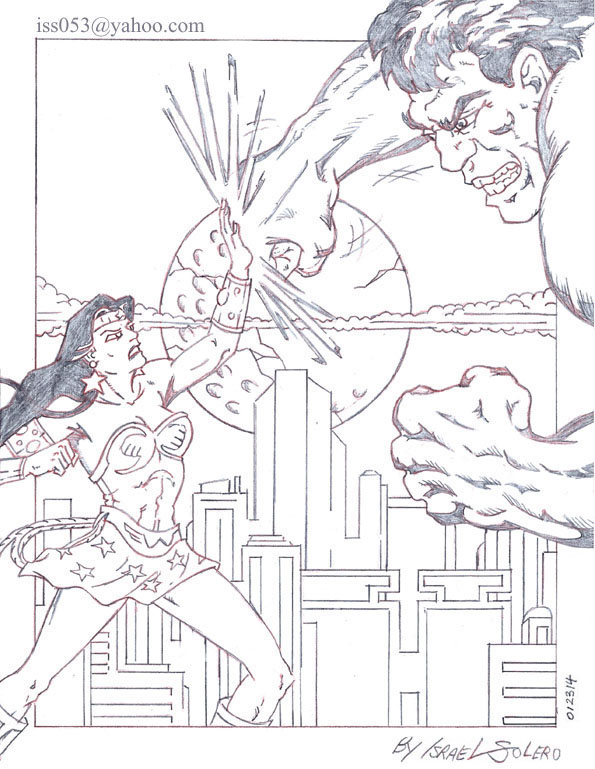 Hulk Battles Wonder Woman (pencil) by jira