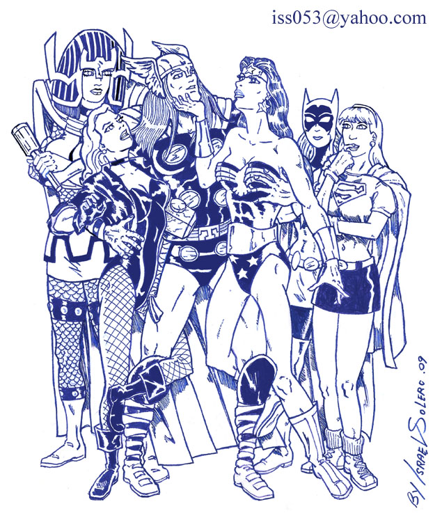 Thor draws the attention of Big Barda, Black Canary, Wonder Woman, Batgirl by jira