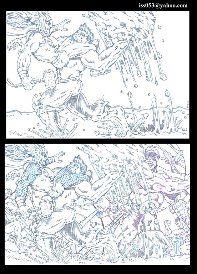 Hulk/Submariner vs. Thor & The Avengers (pencil) by jira