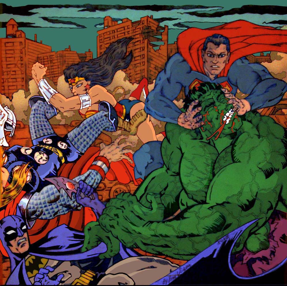Wonder Woman, Superman, Batman vs. Thor and Hulk (clr) by jira