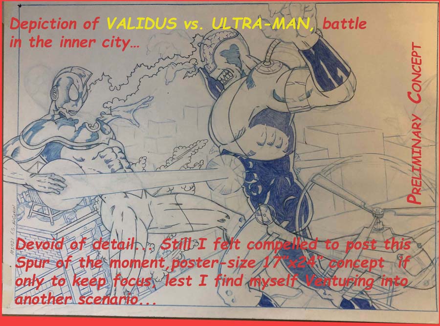 Ultra-Man vs. Validus (preliminary layout) by jira