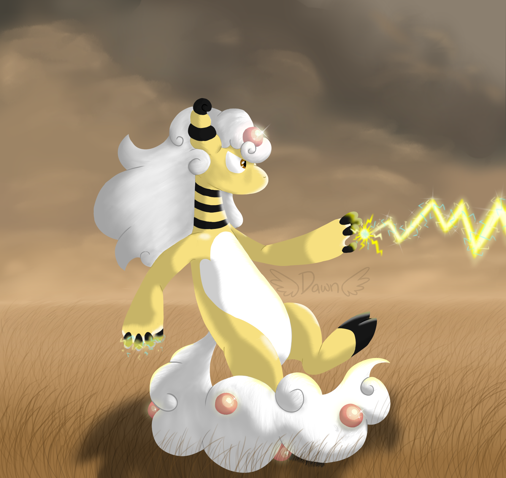 Ampharos Used Thunderbolt by KHwolf