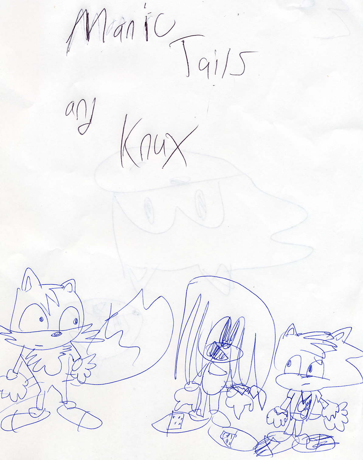 Manic, Tails, and my style of knux (for Man1c) by Kacheek
