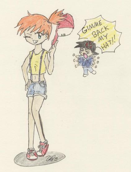 Misty's got Ash's hat! by Kaede-chan