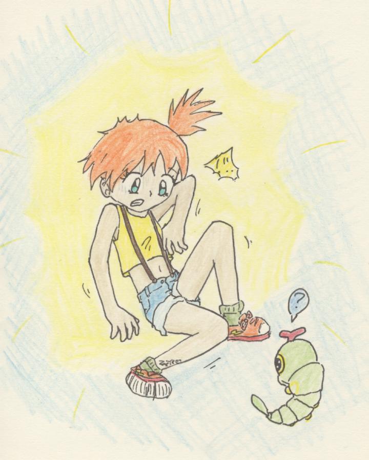 Nyaha Misty's scared of a Caterpie (request) by Kaede-chan