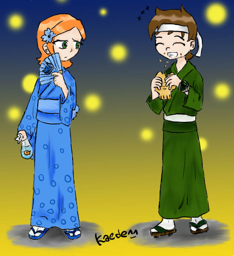 Ben and Gwen in yukatas. by Kaede-chan