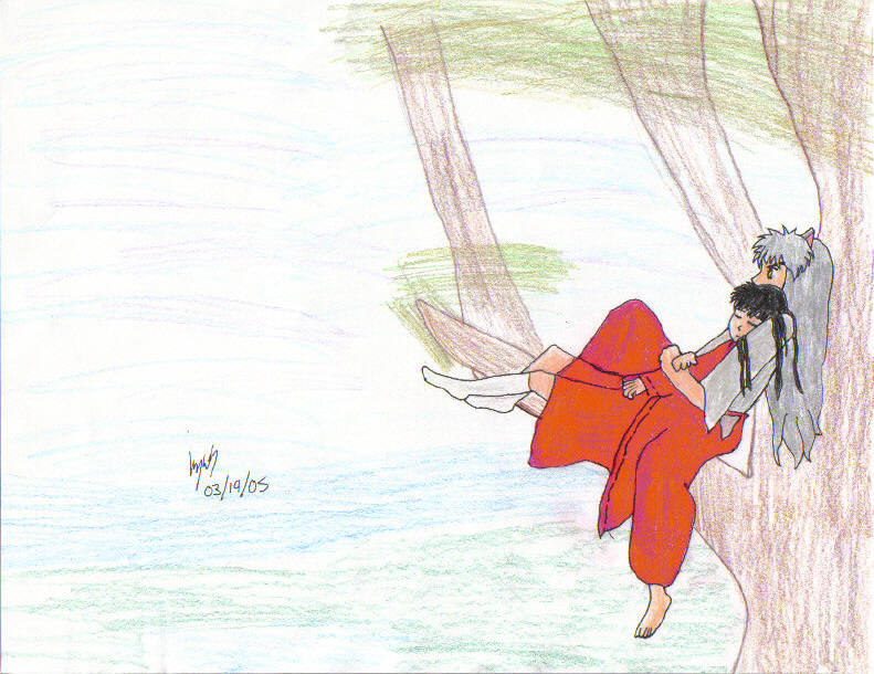 Inuyasha and kagome in a tree by Kaira