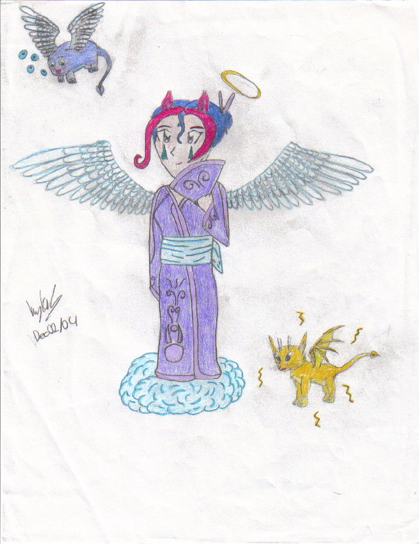A Japanese Angle with her Pets by Kaira