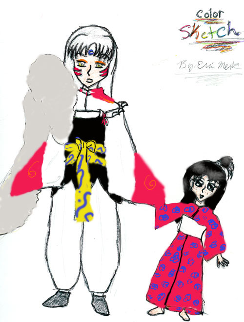 Sesshomaru and Rin cg with sisters help coloring by Kakkara18