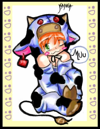 Chibi in a cow costume! by Kanga