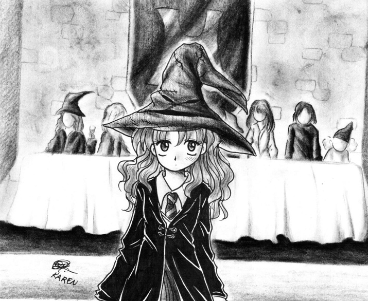 Hermione with the sorting hat by Karenchan