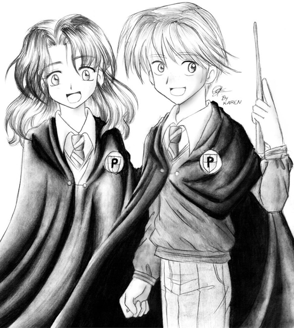 Ron and Hermine- new prefects by Karenchan