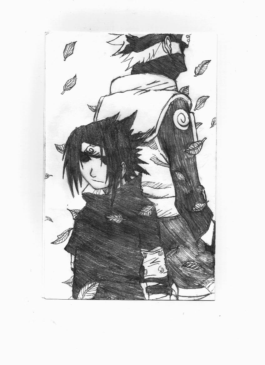 Back-to-Back in a Flurry of Leaves: Sasuke and Kakashi by KariMezmaru