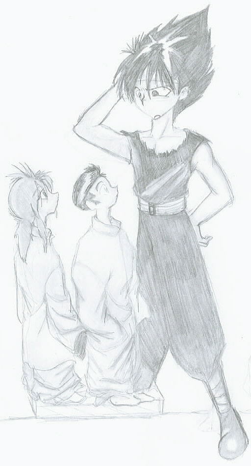 Hiei and...CHIBI Kurama and Yusuke? O_O;;; (LOL!) by Katgi-Jaganshi