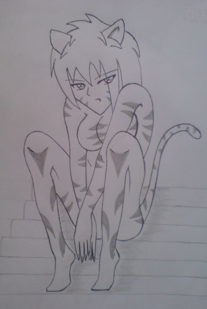 Catgirl sitting on stairs #2 by KathanKratz