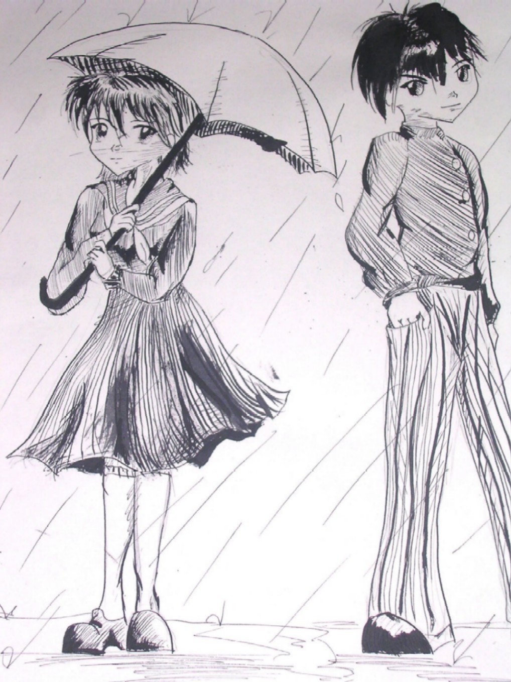 Yusuke and Keiko in the Rain by KeitorinAsthore