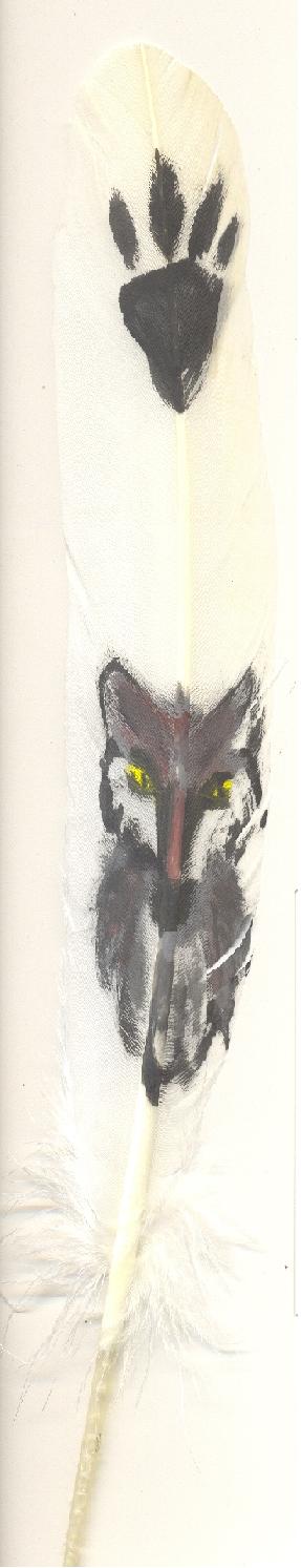 Wolf and pawprint --acrylic paint on feather by Kenshin784
