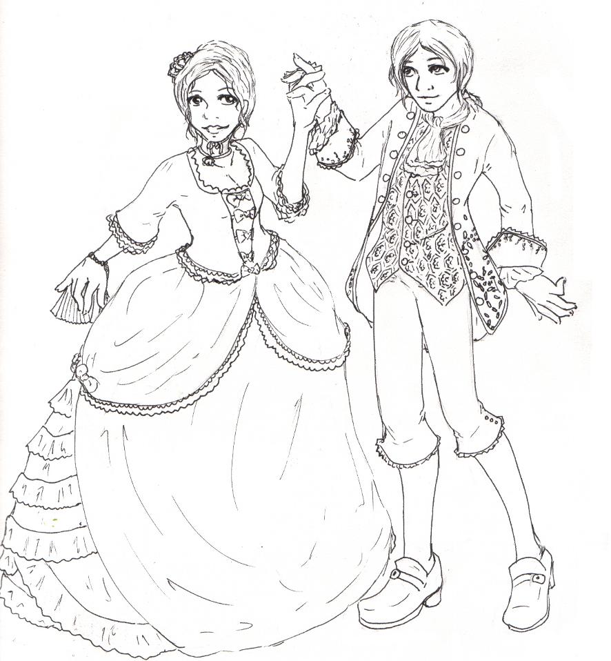 rococo couple lineart 2 by Kerushi