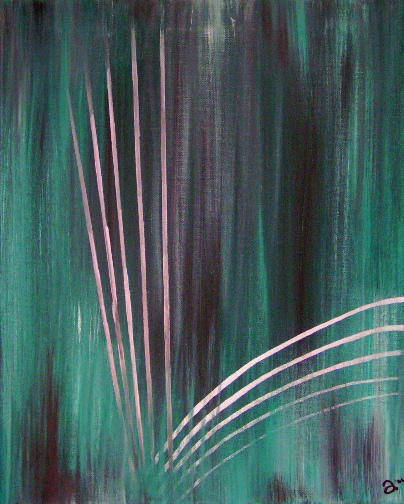 Abstract Painting (Green with Silver Lines) by Kittyku1189