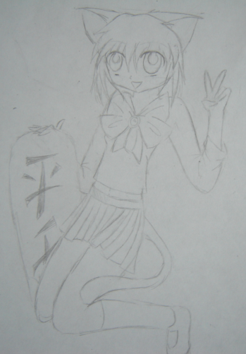 Neko School Girl Peace --> Sketch by Konekoneko_chan