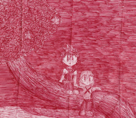 Sora and Riku pen sketch (for Khgeek) by Kupo