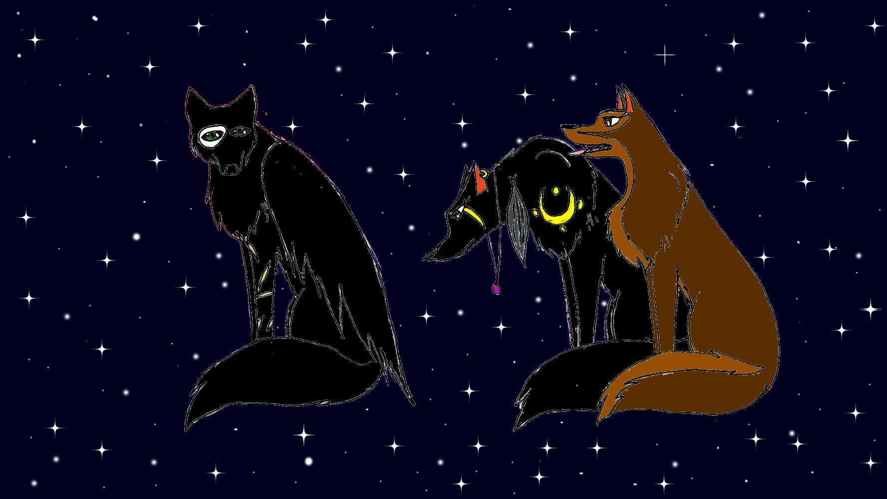 Midnight Sky (Daray, Kuroi, and Hige) by Kuroi-Kaze