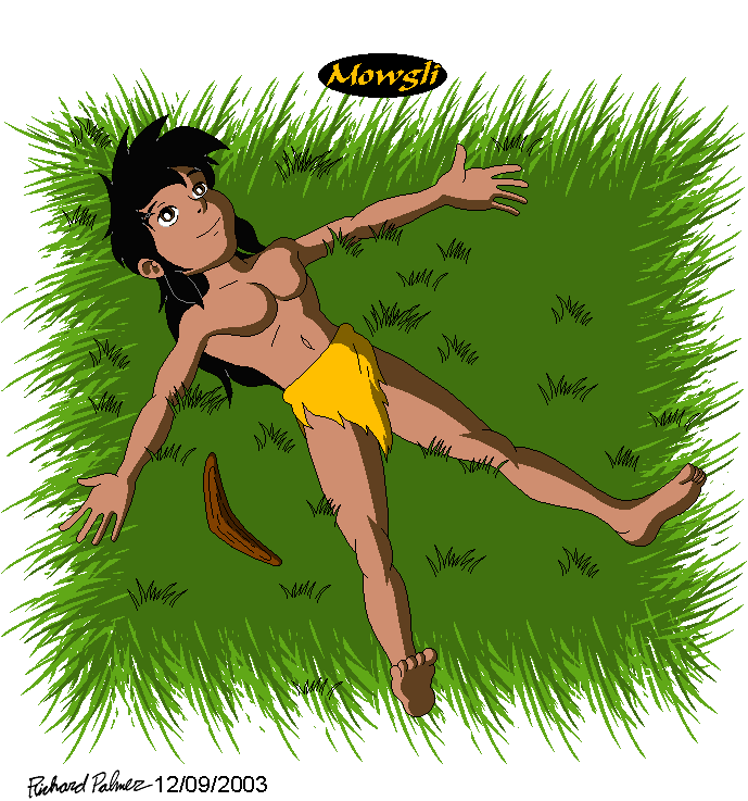 Mowgli lying in a grassy meadow by Kuroko8