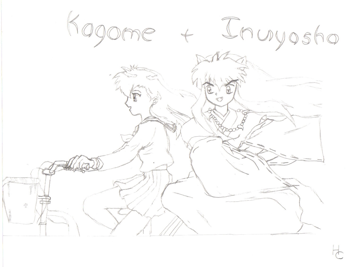 Kagome and Inuyasha on a Bike by kaidathedogdemon