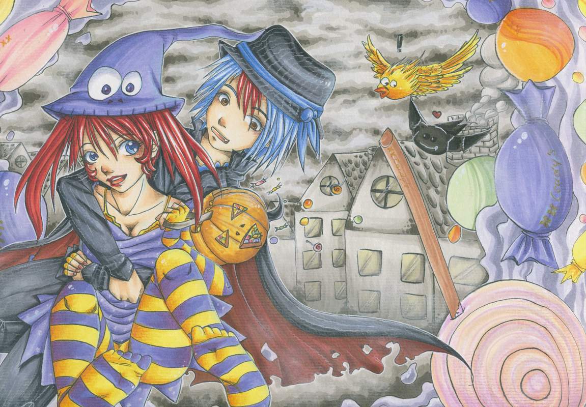 aiko and yuki on halloween by kaorie