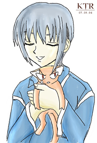 Yuki holding a cat. by kataru