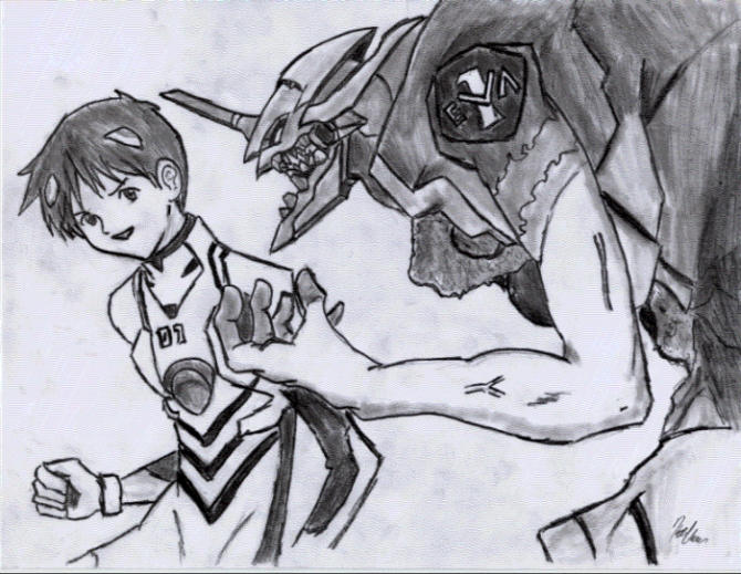 Shinji and unit 01 by kchen