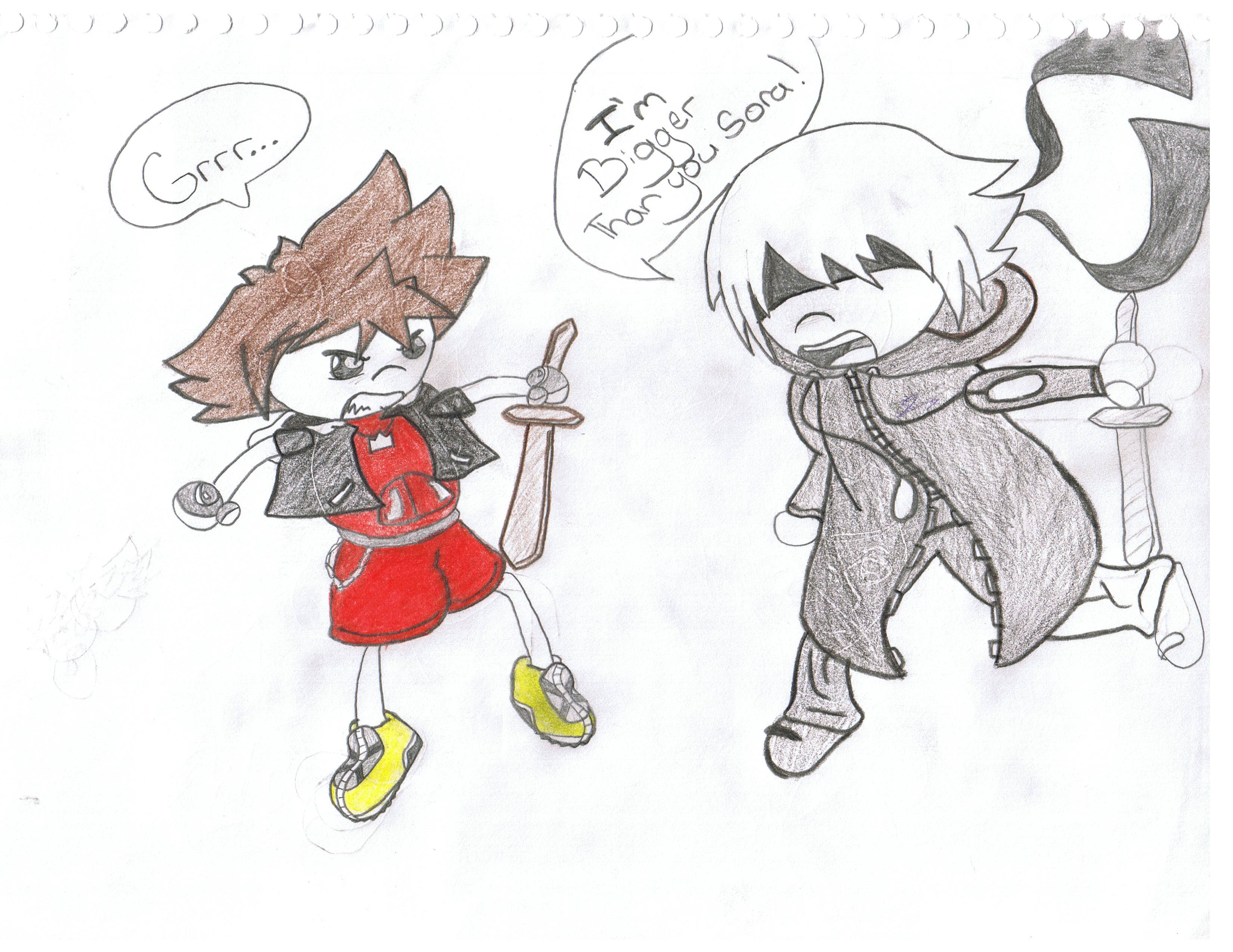 Sora &amp; Riku Sword fighting (Chibi request for DrakeDragon) Unfinished by kh2_SORA_kidd63