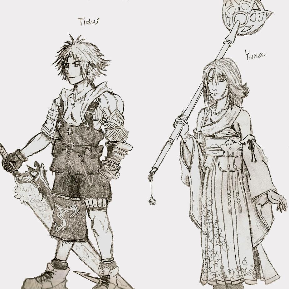 Tidus and Yuna reference sketch by killerrabbit05