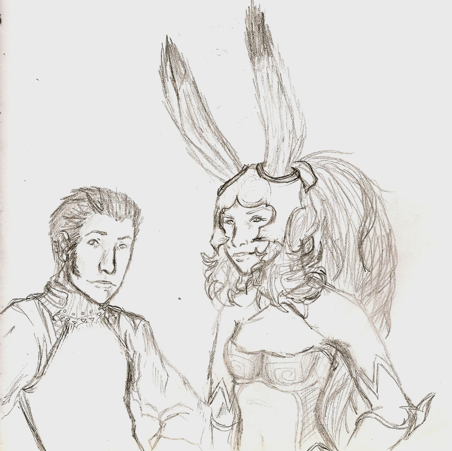 Fran and Balthier Posing WIP by killerrabbit05