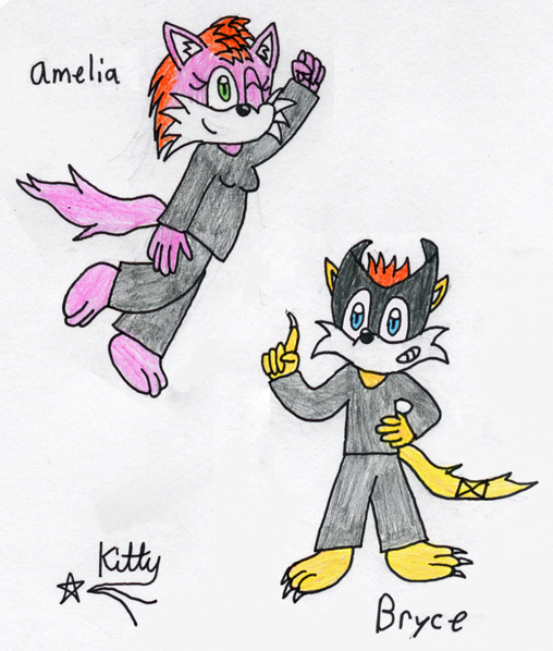 Amelia and Bryce the fox-cats by kittyshootingstar