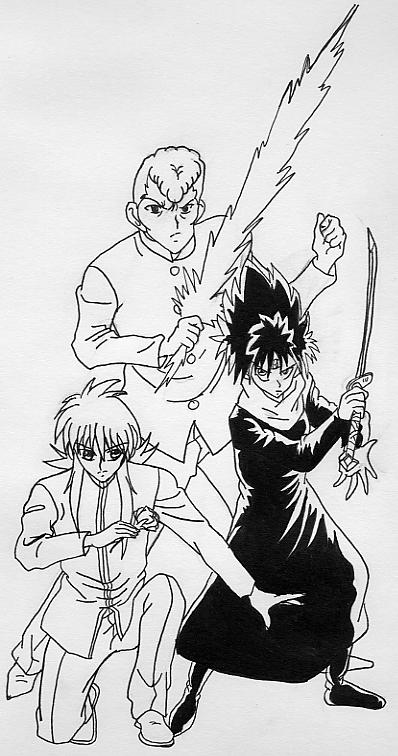Hiei, Kurama, And Kuwabara! by kohaku_theblackwolf