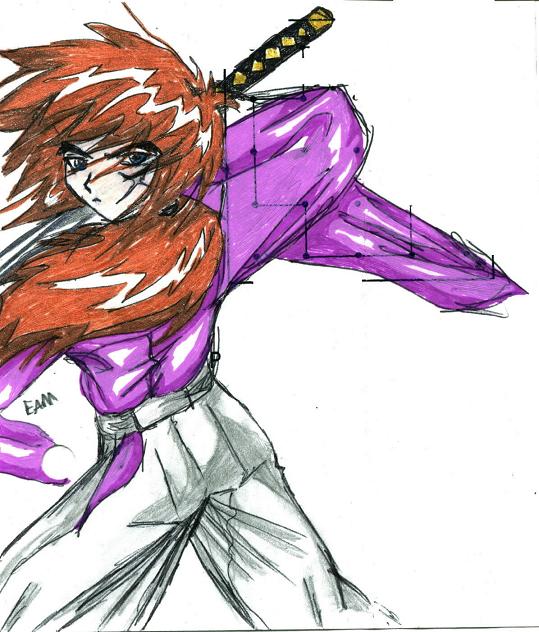 Kenshin (colored w/ gelpens) by kurama_pajamas