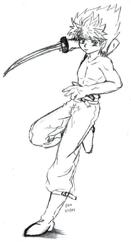 Hiei with his swordo by kurama_pajamas