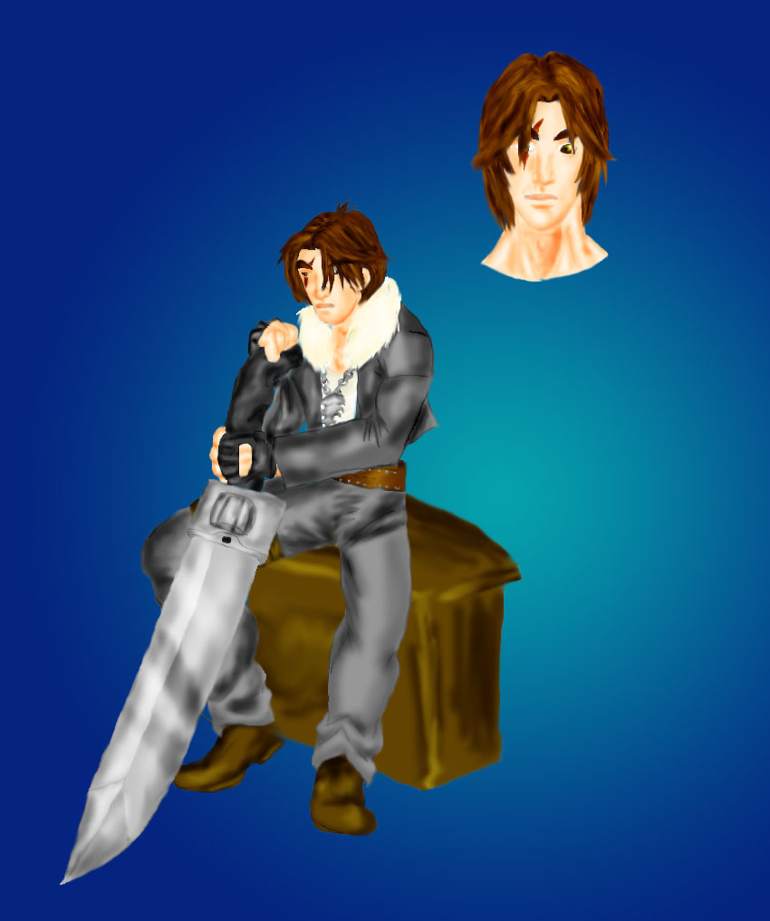 squall sitting with his gunblade by kyugetsuki